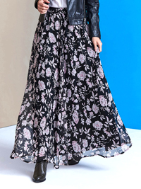 BLACK Floaty Floral Print Maxi Skirt - Plus Size 12 to 30