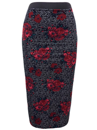 BLACK Spot & Floral Print Jersey Midi Wiggle Skirt - Size 8 to 16 BLACK Spot & Floral Print Jersey Midi Wiggle Skirt - Size 8 to 16