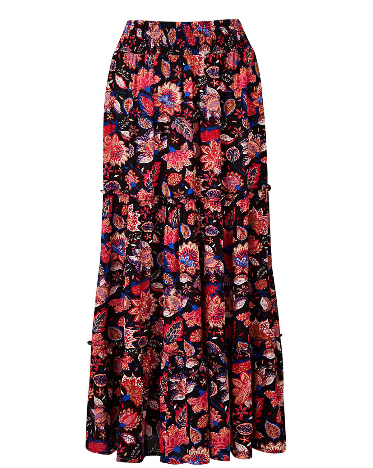 Capsule - - Capsule BLACK Floral Print Shirred Waist Crinkle Maxi Skirt ...