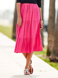 HOT-PINK Linen Blend Tiered Skirt - Plus Size 20 to 30