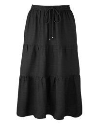 BLACK Linen Blend Tiered Skirt - Plus Size 16 to 30