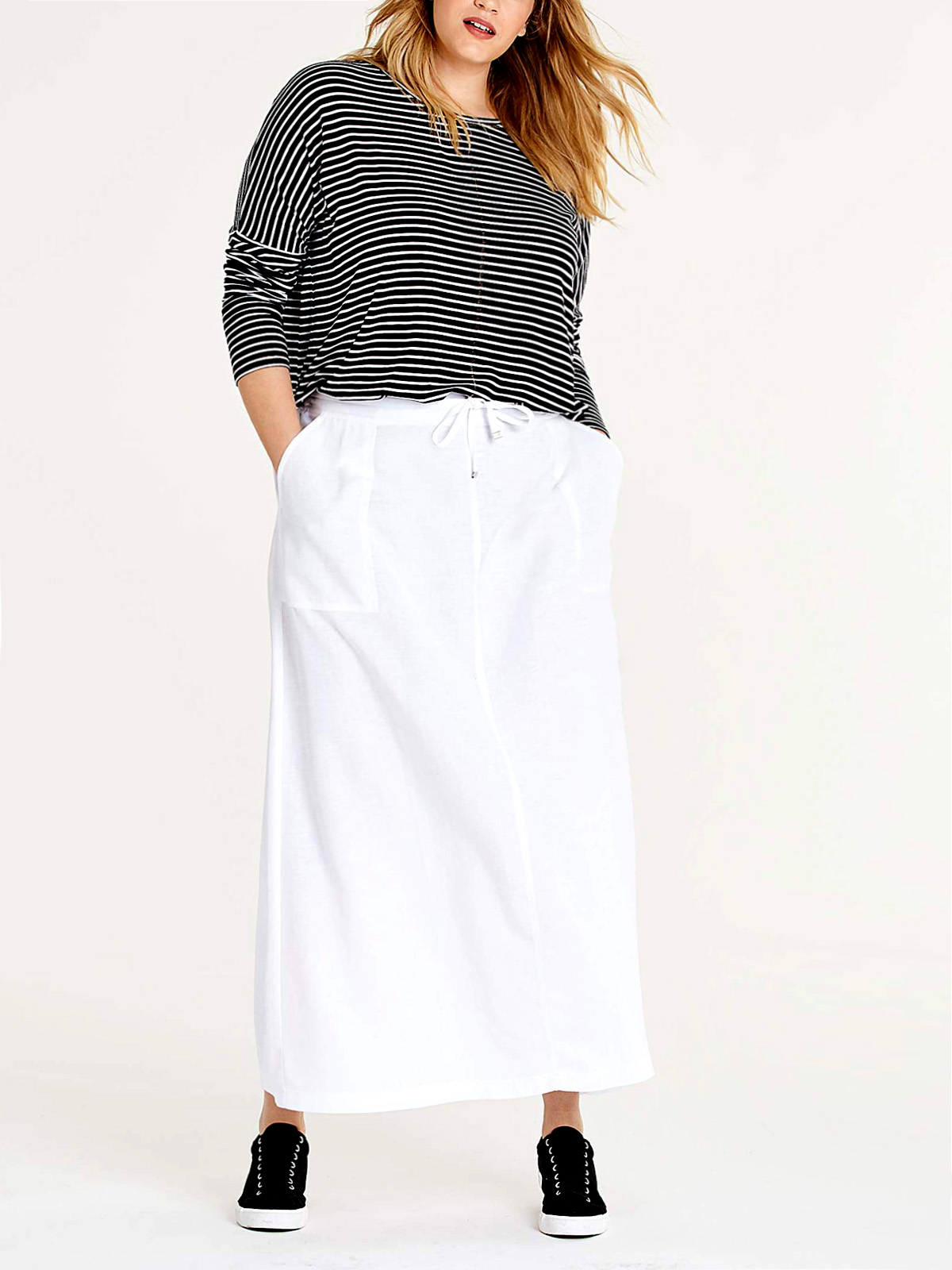 Capsule - - Capsule WHITE Linen Blend Pull On Skirt - Size 16 to 32