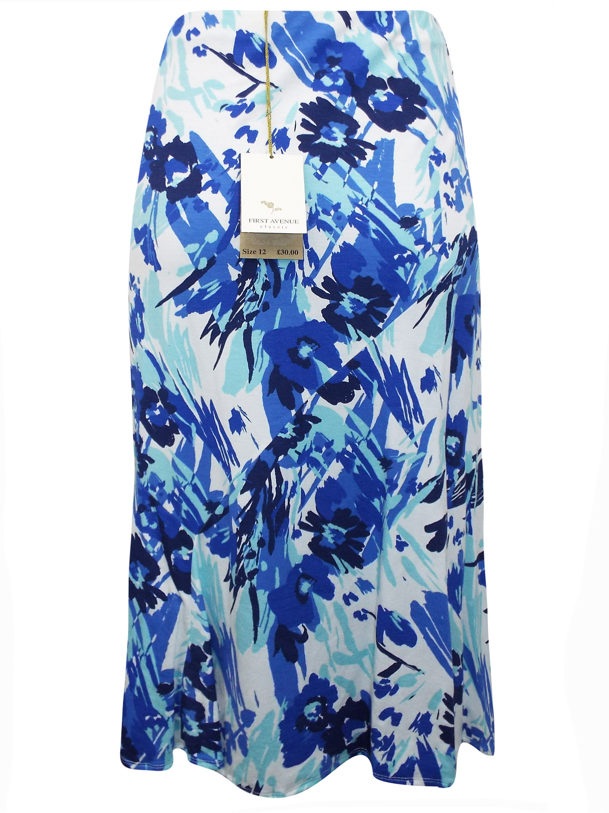 First Avenue BLUE Pull On Floral Print Panelled Midi Skirt - Size 12 to 14