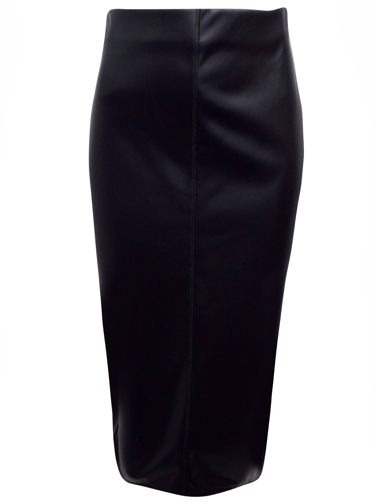 //text.. - - BLACK Leather Look Midi Pencil Skirt - Size 12 to 14