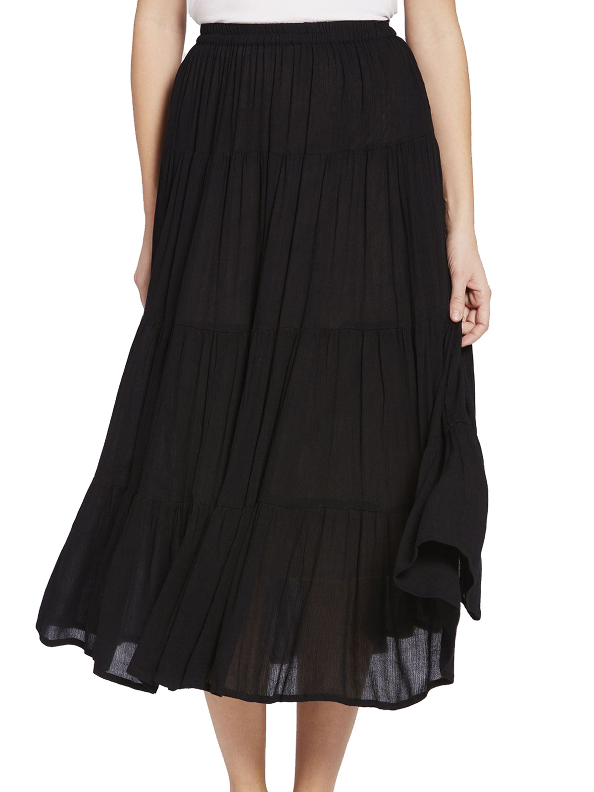 Woman Within - - Woman Within BLACK Pull On Tiered Skirt - Plus Size 16 ...