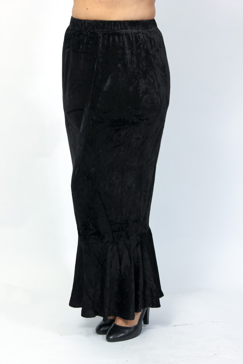 eaonplus BLACK Gothic Velvet Ruffle Hem Skirt - Plus Size 18/20 to 34/36
