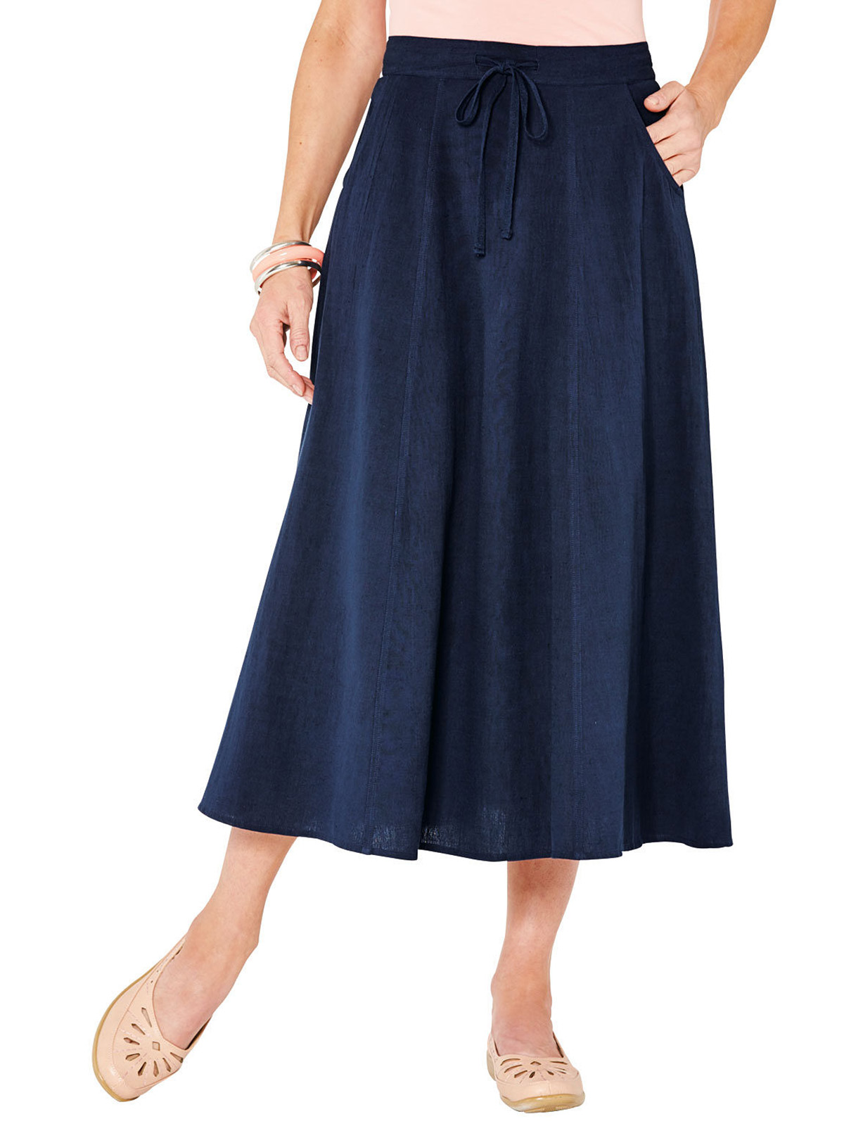 Amber - - Amber NAVY Linen Blend Midi Skirt - Plus Size 18