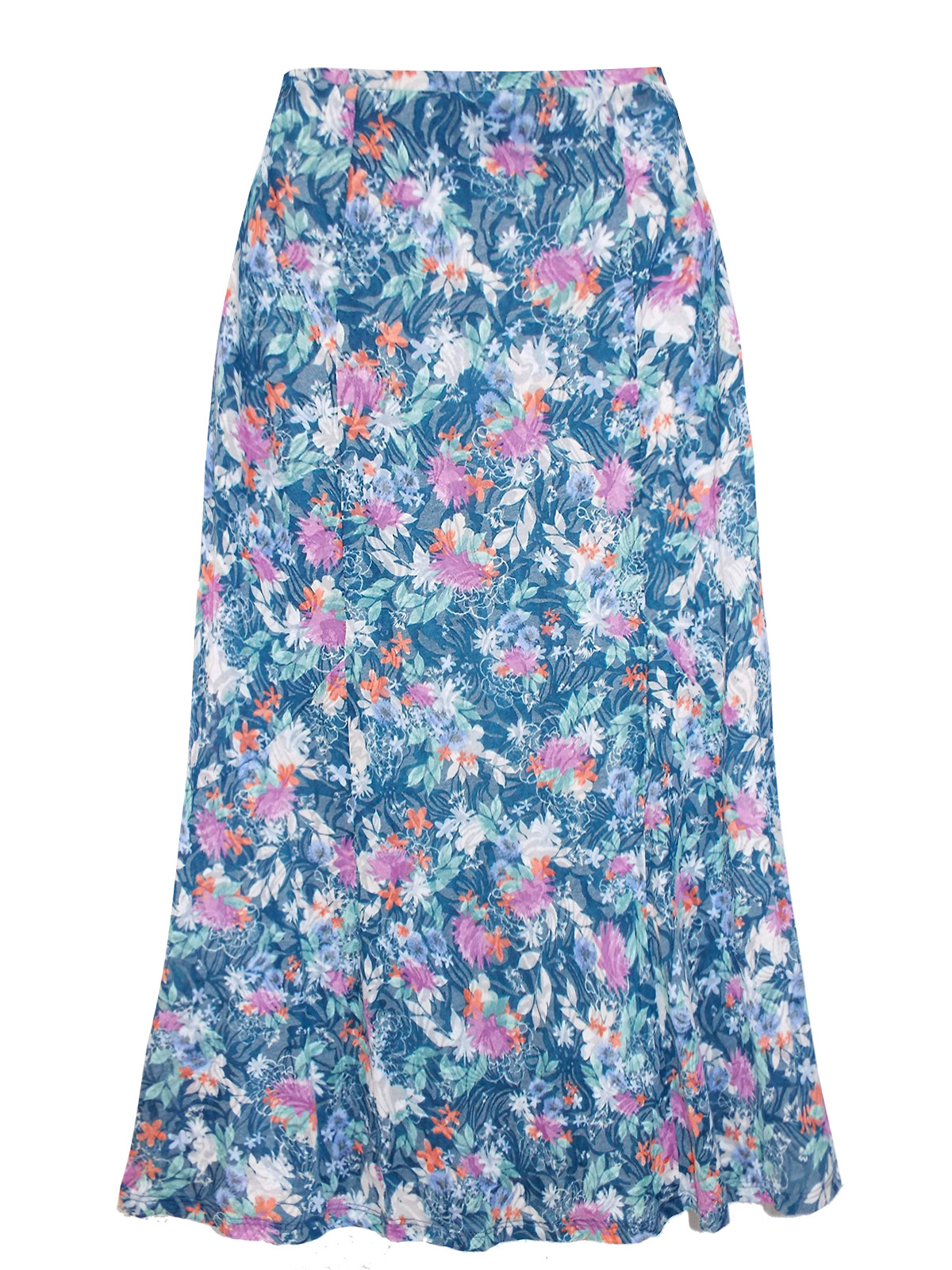 Cotton Traders BLUE Printed Burn Out Midi Skirt - Size 10 to 26