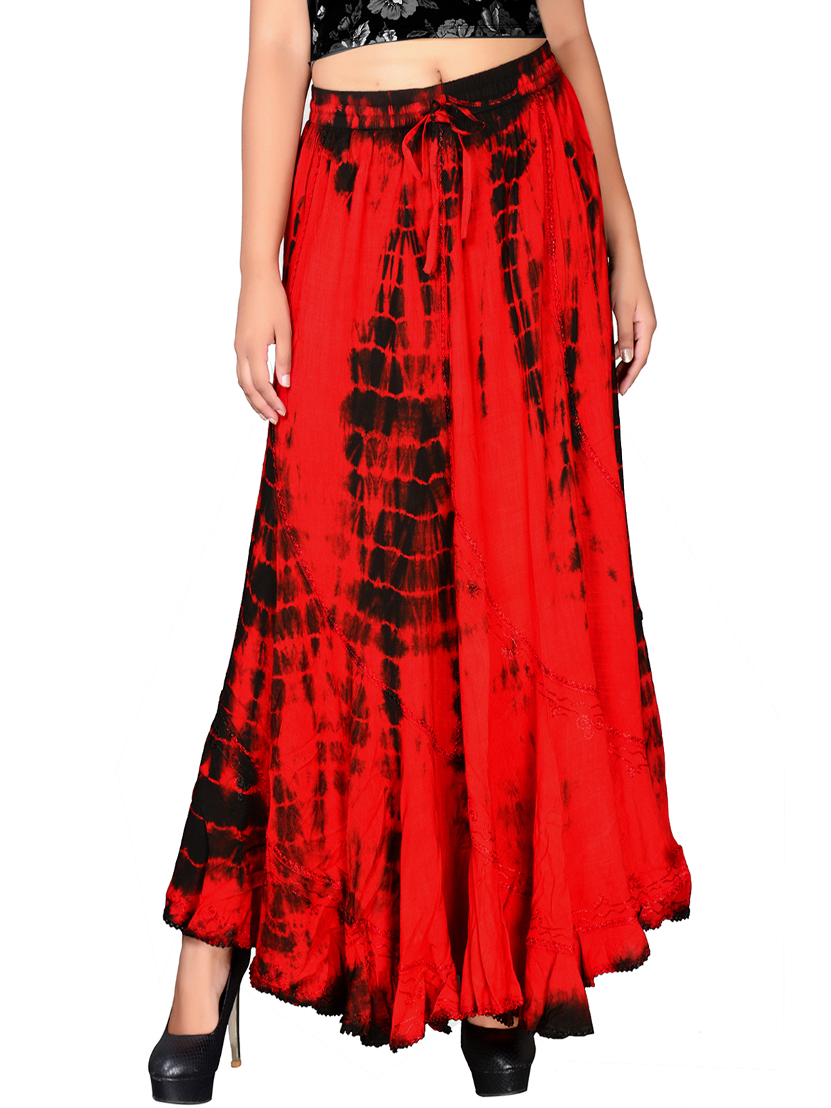 eaonplus RED/BLACK Scalloped Renaissance Tie Dye Maxi Skirt - Plus Size ...