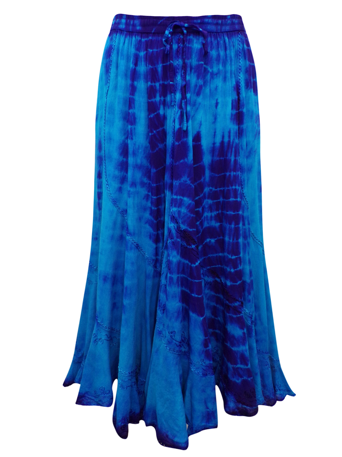 eaonplus TURQ/PURPLE Scalloped Renaissance Tie Dye Maxi Skirt - Plus ...