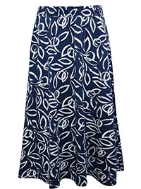 SEAS4LT NAVY Painterly Leaf Harbour Script Editor Skirt - Size 8 to 18