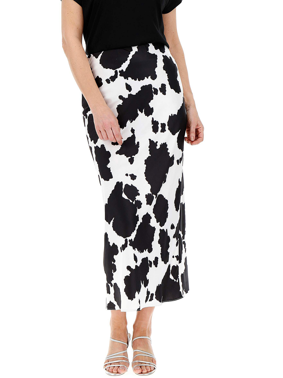 Cow Print Satin Midi Skirt