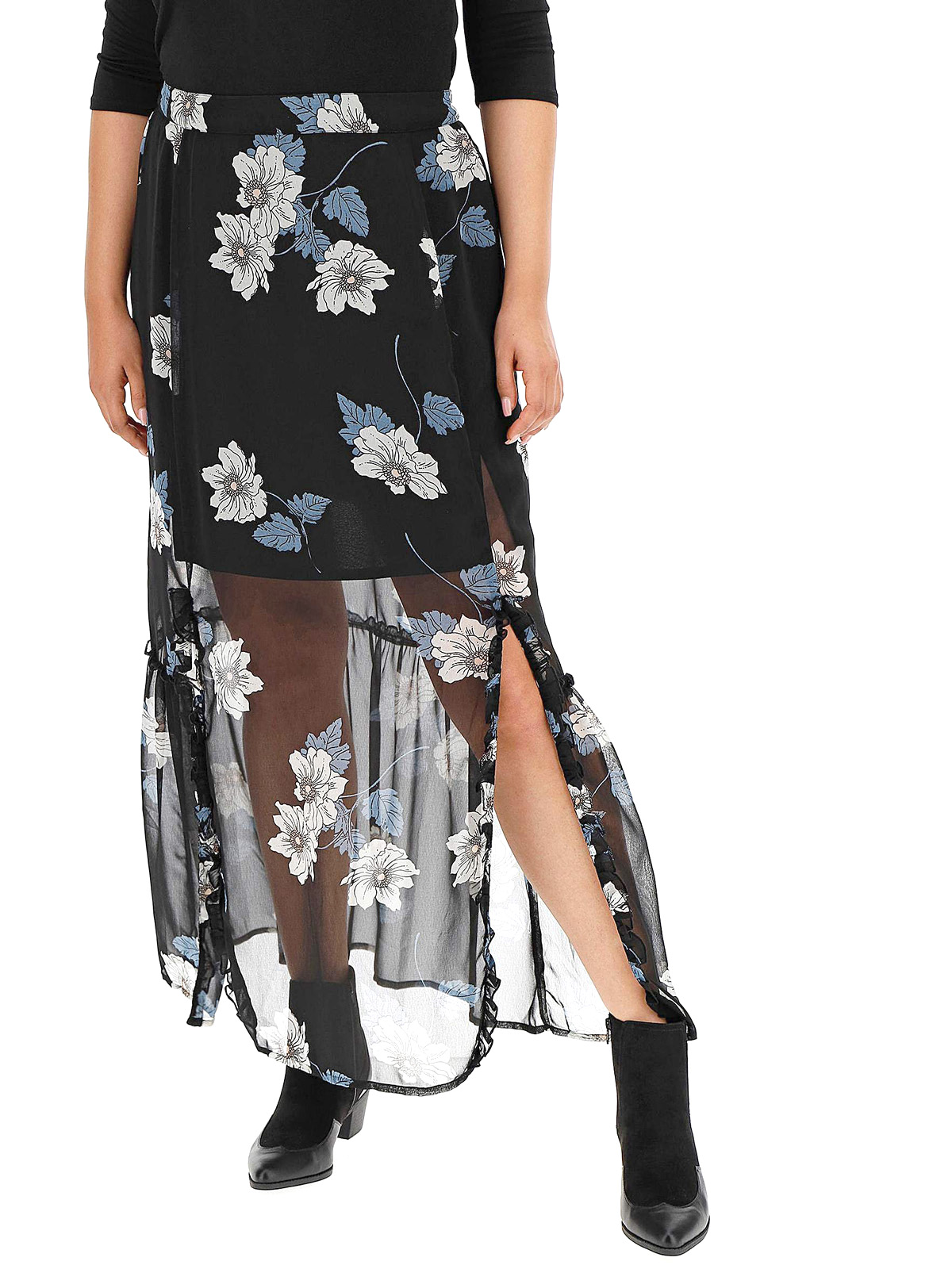 Plus Size Wholesale Clothing By Simply Be Simplybe Black Floral Print Double Split Maxi 9557