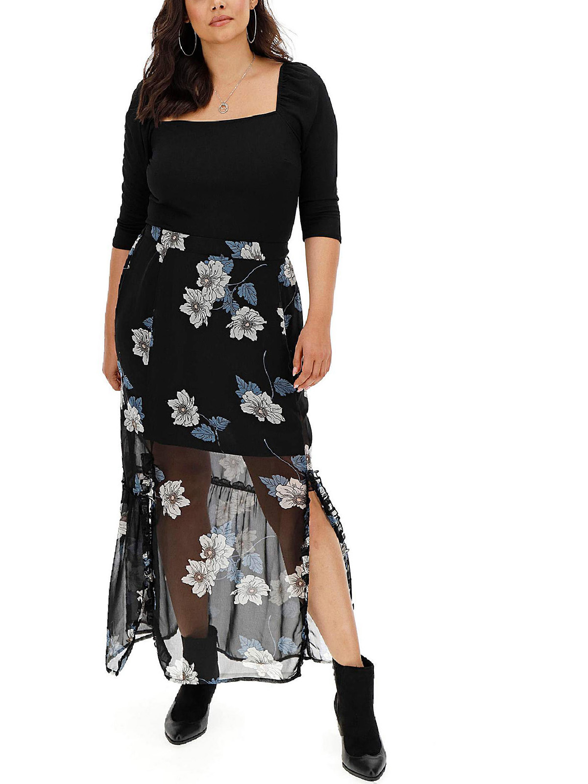 Plus Size Wholesale Clothing By Simply Be Simplybe Black Floral Print Double Split Maxi 1467