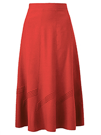 BURNT-ORANGE Linen Blend Midi Pintuck Detail Panel Skirt  - Plus Size 12 to 24