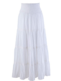 WHITE Tiered Lace Trim Gypsy Skirt - Plus Size 14 to 26