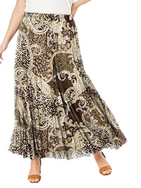 Jessica London BROWN Paisley Aninal Flowing Crinkled Skirt - Plus Size 14 to 34 (US 12W to 32W)