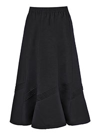 BLACK Linen Blend A-Line Shaped Panel Pintuck Skirt - Plus Size 14 to 28