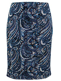 M&Co NAVY Pull On Textured Paisley Print Skirt - Size 8 to 22