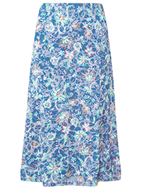 Cotton Traders BLUE Floral Print Burnout Pull On Skirt - Plus Size 12 to 26
