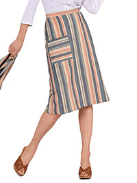 L.E. MULTI Wylam Striped Midi Skirt - Size 10 to 12
