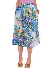 L.E. MULTI Seghill Tropical Print Skirt - Size 12 to 14