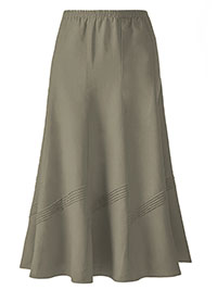 TAUPE A-Line Linen Blend Pintuck Trim Panel Skirt - Plus Size 32