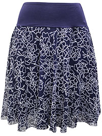 MARINE Pull On Floral Print Wide Waist Skirt - Size 8 to 22 (EU 36 to 50)