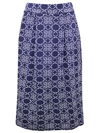 BLUE Tile Print Jersey Midi Skirt - Size 12 to 18