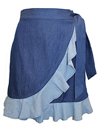 BLUE-DENIM Pure Cotton Frill Wrap Denim Mini Skirt - Size 4 to 14