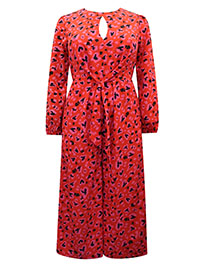 RED Animal & Heart Printed Tie Front Wide Leg Jumpsuit - Plus Size 12 to 32