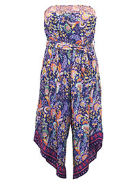 JB PURPLE Boho Border Print Wide Leg Bandeau Belted Jumpsuit - Size 6 to 18