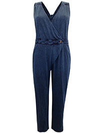 WS MID-DENIM Pleat Front Jersey Dungarees - Size 8 to 22