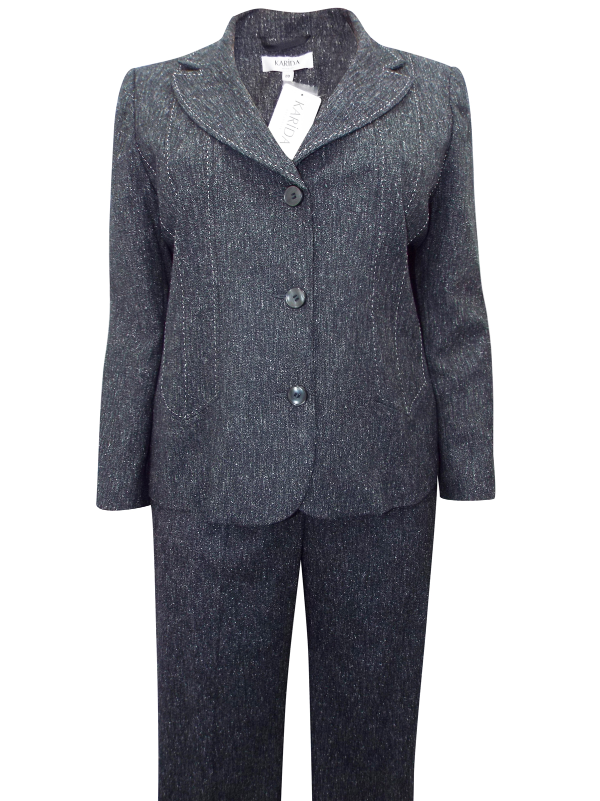 Karida - - Karida GREY Exposed Stitch Jacket & Trouser Suit - Plus Size ...