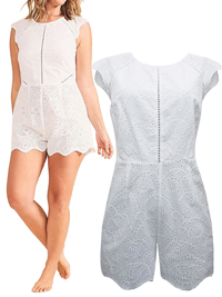 Figleaves WHITE Pure Cotton Broderie Anglaise Open Back Playsuit - Size 8 to 18 Figleaves WHITE Pure Cotton Broderie Anglaise Open Back Playsuit - Size 8 to 18