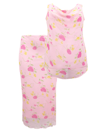 Jazzie Women PINK 2-Piece Rose Print Chiffon Blouse & Skirt Co-Ord Set - Plus Size 14/16 to 22/24 (US 1X to 3X)