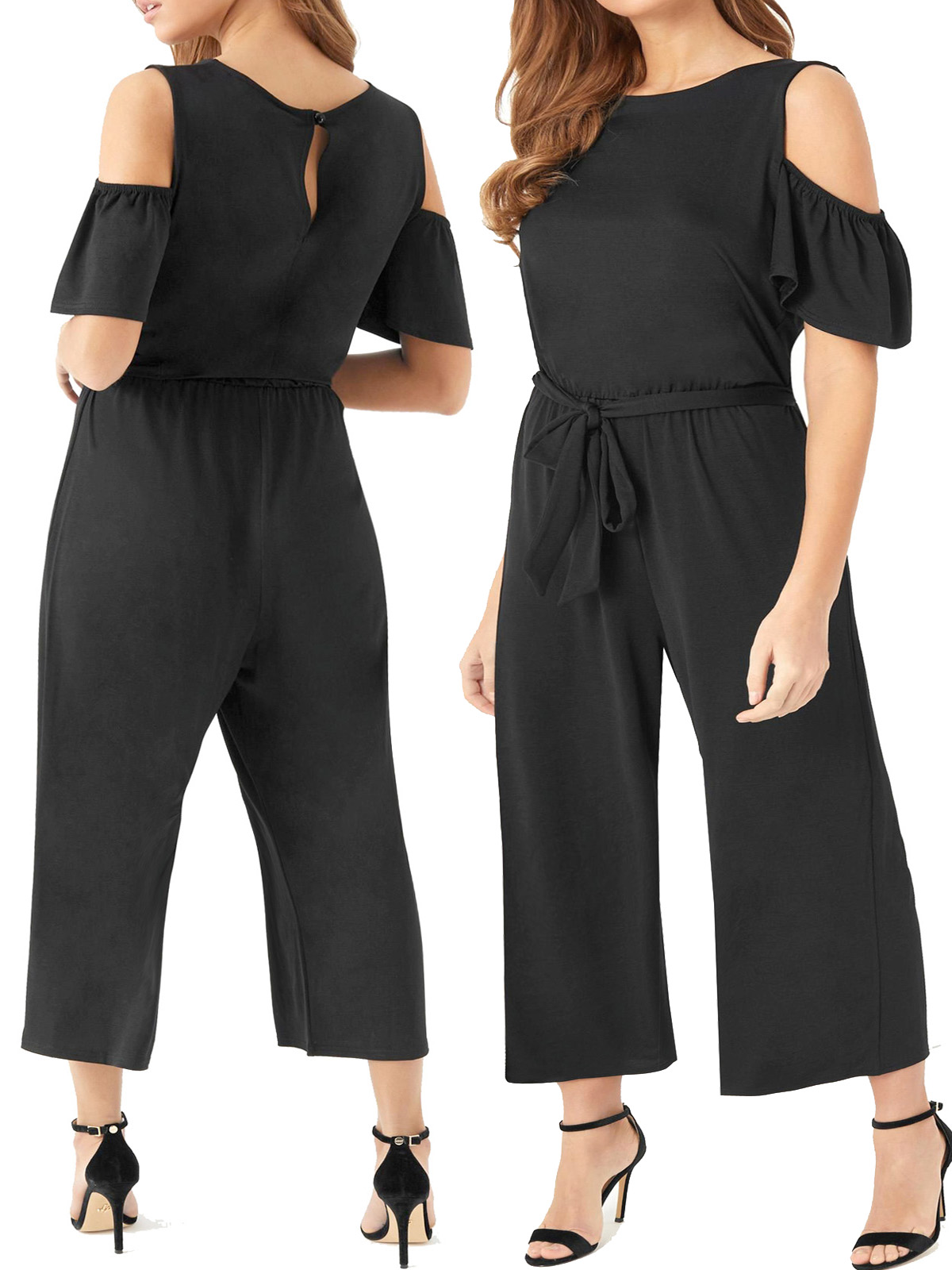 L1psy L1psy Black Cold Shoulder Cropped Jumpsuit Plus Size 14 To 22 4981