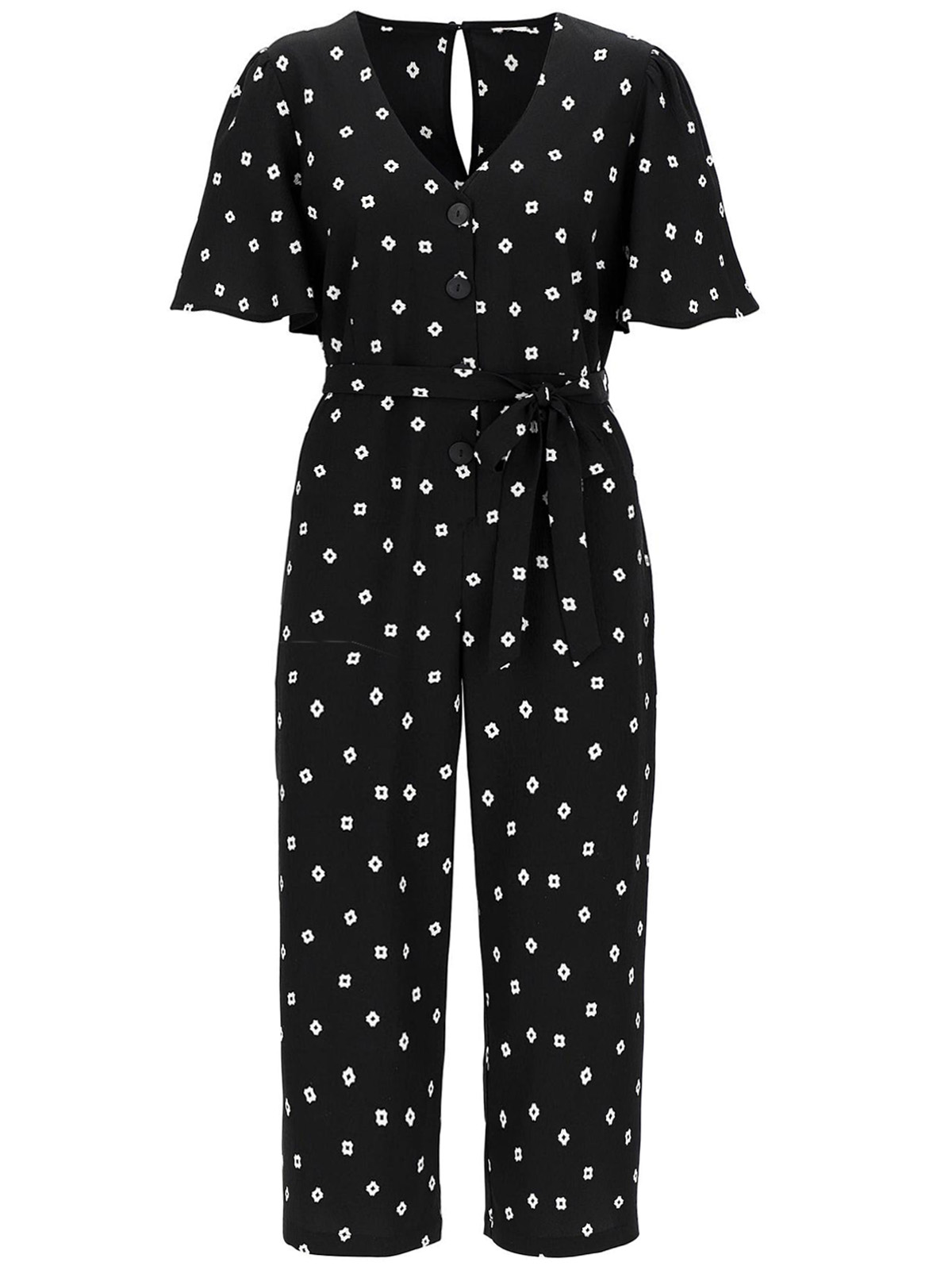 Women's Navy Polka Dot Jumpsuit, Beige Straw Clutch, Black Sunglasses |  Lookastic
