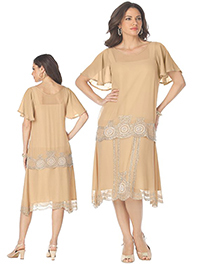 Roamans BEIGE Bead Embellished Top & Dress Set - Plus Size 16 to 32 (US 14W to 30W)