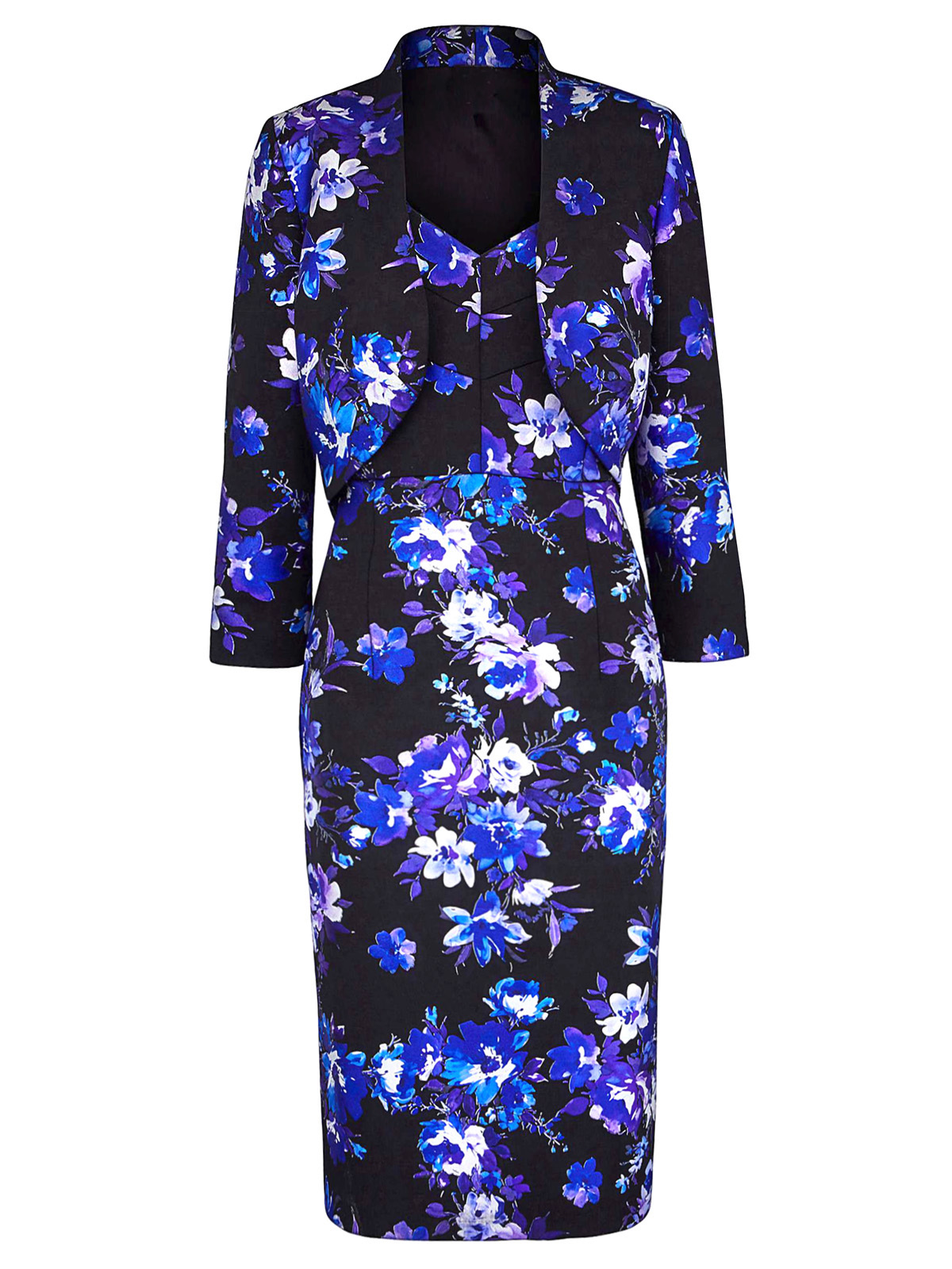 Nightingales - - Nightingales BLACK/PURPLE Floral Print Dress & Jacket ...