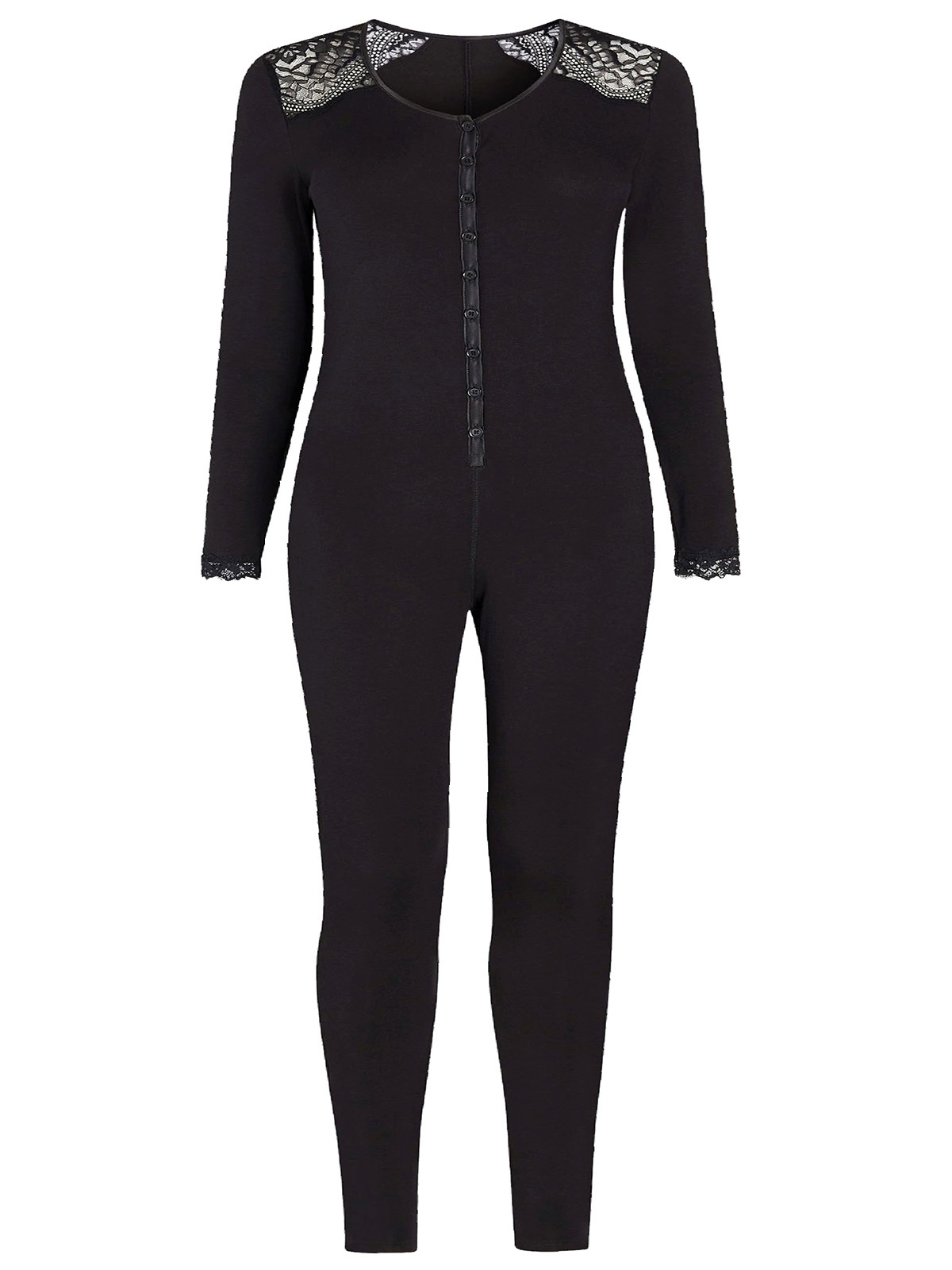 BLACK Lace Thermal Onesie - Size S to XL
