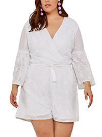 IVORY Eyelet Bell Sleeve Romper - Plus Size 16 to 30 (US 12 to 26)