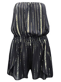 BLACK Metallic Stripe Bandeau Playsuit - Plus Size 16 to 26