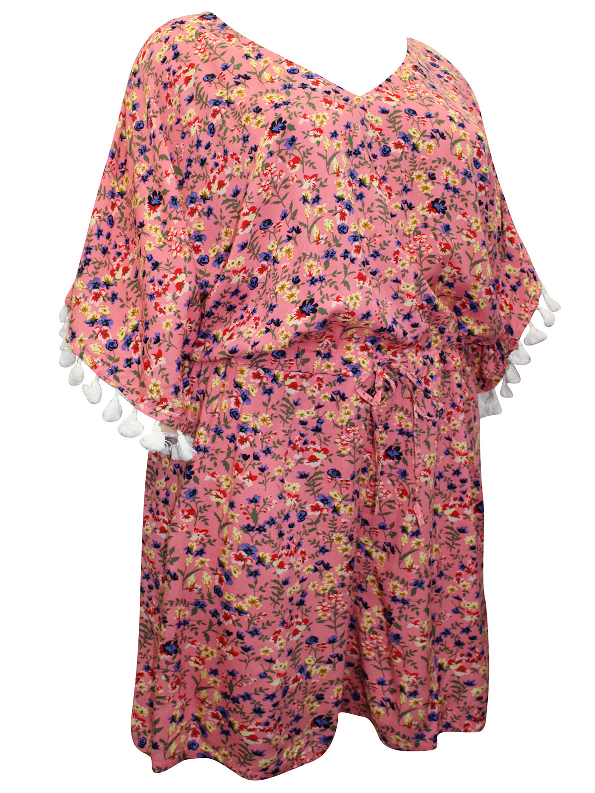 PINK Floral Print Tassel Trim Playsuit Plus Size 24 to 26