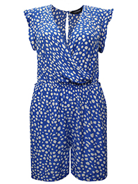 BLUE Spot Print Ruffle Sleeve Playsuit - Size 8 to 14