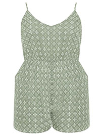 Curve GREEN Geo Print Strappy Playsuit - Plus Size 16 to 34/36