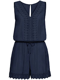 NAVY Lace Trim Jersey Playsuit - Size 10 to 24
