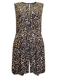 S/DAR BLACK Animal Print Sleeveless Zip Front Jumpsuit - Size 6 to 18