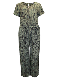 S/DAR KHAKI Animal Print Zip Front Belted Jumpsuit - Size 12 to 14