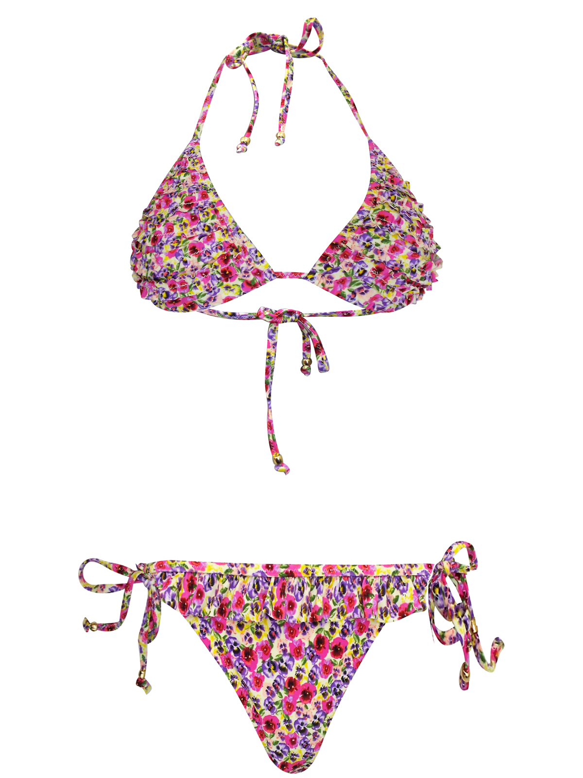 Accessorize PINK Pansy Floral Frilled Triangle Bikini Set - Size 6 to 16